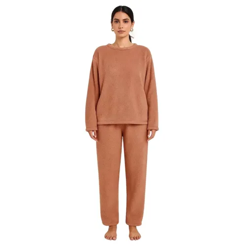 Image of KOTTY Women’s Regular Fit Coral Fabric Winter Ensemble – Soft and Warm Wear for Chilly Days