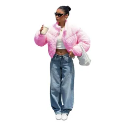 KOTTY Women’s Regular Fit Sherpa Crop Winter Jacket