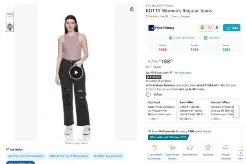 Image of KOTTY Women's Regular Jeans