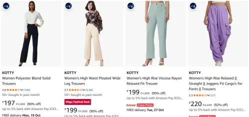Image of KOTTY Women's Cargo Pant at minimum 90% Discount