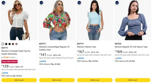 Image of KOTTY Women's Classic Fit Top for Office and Brunch at up to 91% Discount