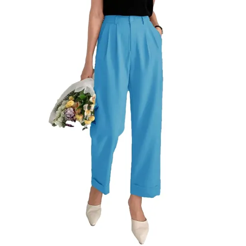 Image of KOTTY Women's Cotton Blend Cross Pocket Solid Trousers