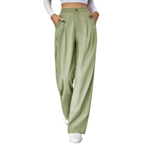 Image of KOTTY Womens High Rise Cotton Blend Solid Straight Trousers
