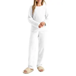 KOTTY Women's Fleece White Winter Cord Set | Cozy Track Suit with Sweatshirt & Pants | Perfect for Airport & Jogging Look