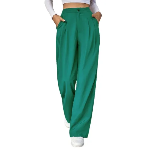 Image of KOTTY Womens High Rise Cotton Blend Straight Fit Cross Pocket Solid Trousers