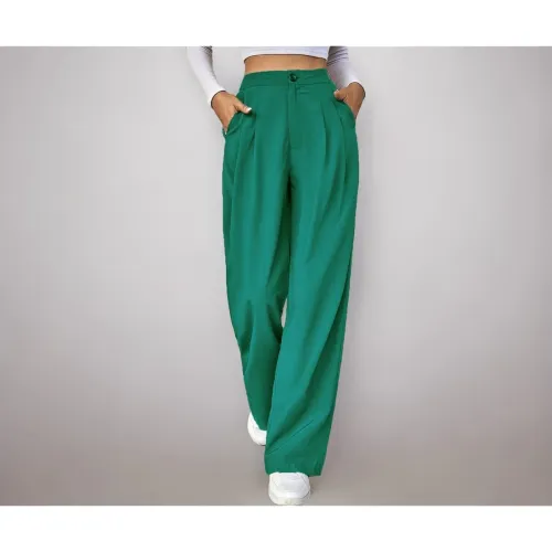 Image of KOTTY Womens High Rise Cotton Blend Straight Fit Cross Pocket Solid Trousers