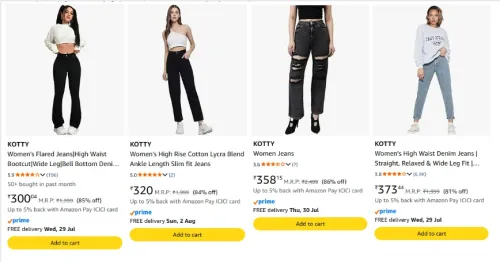 Image of KOTTY Women's Jeans at minimum 81% Discount