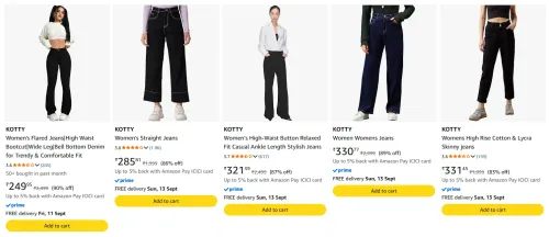 Image of KOTTY Women’s Jeans upto 90% Discount