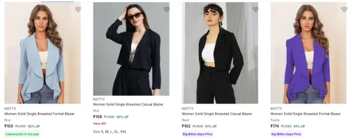 Image of KOTTY Women's Readymade Blazers starting ₹155 