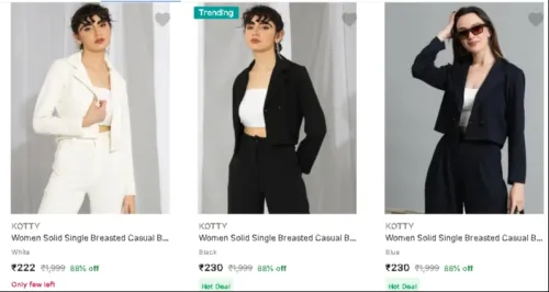 Image of Kotty Women's Readymade Blazers Starting @ ₹188