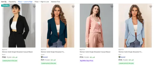 Image of Kotty Womens Readymade Blazers Starting At ₹160