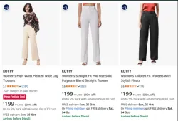 KOTTY Womens Regular Fit Mid Rise Trouser at minimum +90% Discount