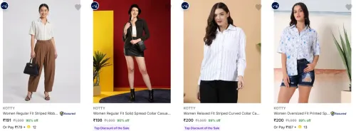 Image of KOTTY Women's Shirts at minimum 80% Discount