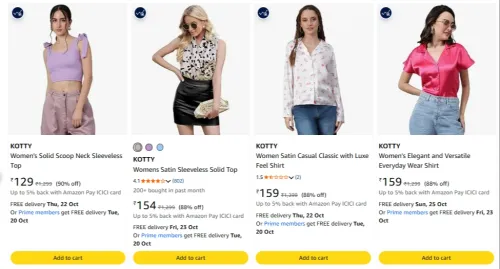 Image of KOTTY Women's Shirts & Tops From ₹129