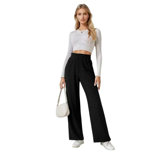 Image of KOTTY Womens Solid Pull ON Eerie Black Casual Pants