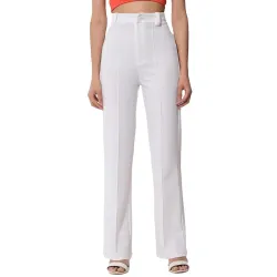 KOTTY Womens Straight Fit Mid Rise Solid Polyester Blend Straight Trouser