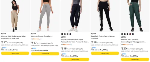 Image of kotty women's track pants starts @ ₹317