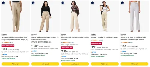 Image of KOTTY Women's Trouser at minimum 87% Discount
