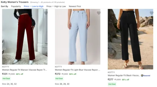 Image of Kotty Womens Trousers From ₹191
