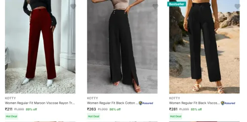 Image of Kotty Women's Trousers upto 89% Discount
