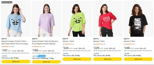 Image of KOTTY Women’s T-Shirt Upto 90% Discount