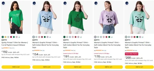 Image of KOTTY Women's T Shirt upto 92% Discount