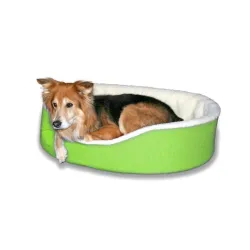 KOZI PET Foam Filled Fabric Round Shape Reversible Dual Soft Bed for Dogs and Cats Export Quality (Green)-Medium