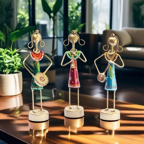 Image of KRAFTSKALA Small Cute 7.5 inch Metal Musician Dolls for Living Room Decor, Tabletop Home Decor Showpiece Item, Housewarm