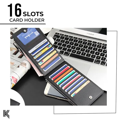 Image of Kraptick 16 Slots Leather Slim Credit Debit Card Holder Case Long Wallet. 