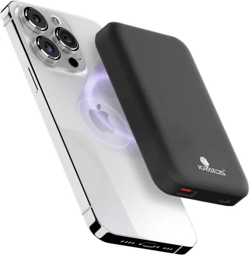 Image of Kratos 10000 mAh 22.5 W Wired & Wireless With MagSafe Slim Pocket Size Power Bank (Black, Lithium Polymer, Quick Charge 
