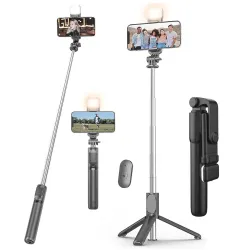 Kratos 3-in-1 Selfie Stick Tripod with LED Light & Bluetooth Remote