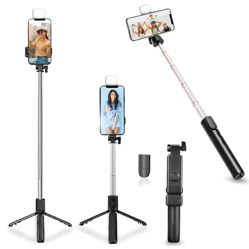 Image of Kratos Selfie Stick, 3 in 1 Multifunctional Design, Rechargable LED Light with Two Brighness Levels for Make up, Selfie 