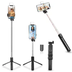 Kratos Selfie Stick, 3 in 1 Multifunctional Design, Rechargable LED Light with Two Brighness Levels for Make up, Selfie 