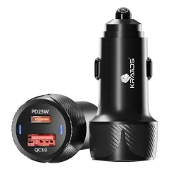 Kratos 51W Dual Port Car Charger (PD + QC) | Car Mobile Charger Fast Charging | Compact Car Charger Type C | 12V Car Cha
