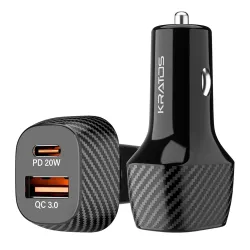 Kratos 51W Fast Car Charger with Dual Output, 51 Watts Total (28W USB + 25W Type C PD), Fast Charging, Adapter for iPhon