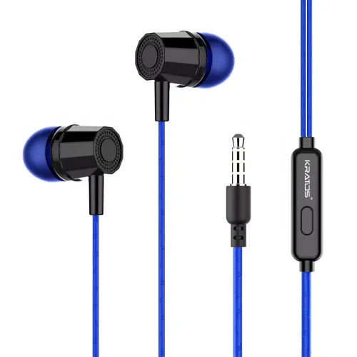 Image of Kratos E02 Blue Wired Earphones with 3.5mm Jack in-line Mic Control for Clear Calling & Music