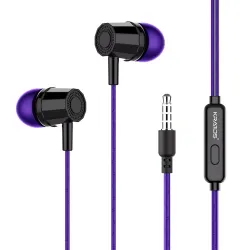 Kratos E02 Purple Wired Earphones with 3.5mm Jack in-line Mic Control for Clear Calling & Music, Multi-Functional Controller, Comfort Fit Wired Ear Phones, Compatibility with All Mobiles