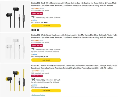 Image of Kratos Earphones starting at ₹99
