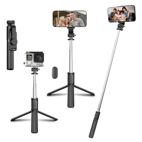 Image of Kratos Extendable Selfie Stick Tripod Stand up to 100 cms Long, 360° Rotation, Compatible with iPhone, Samsung, Vivo, Re
