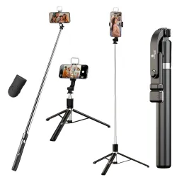 Kratos K9 Selfie Stick Tripod With Light, 67 inch /170CM Reinforced Tripod for Mobile Phone, Multi-Functional Bluetooth 