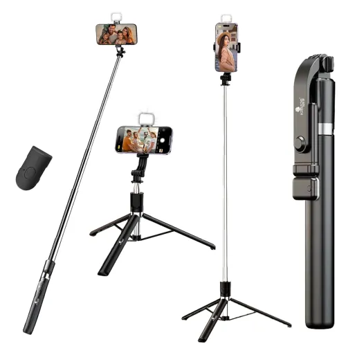 Image of Kratos K9 Selfie Stick Tripod With Light 67 inch /170CM Reinforced Tripod for Mobile Phone