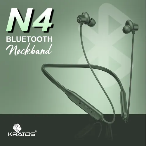 Image of Kratos N4 Bluetooth Neckband with 52H Playtime, Deep Bass, Stereo Sound, HD Calls, Magnetic Earbuds, Type-C Fast Chargin