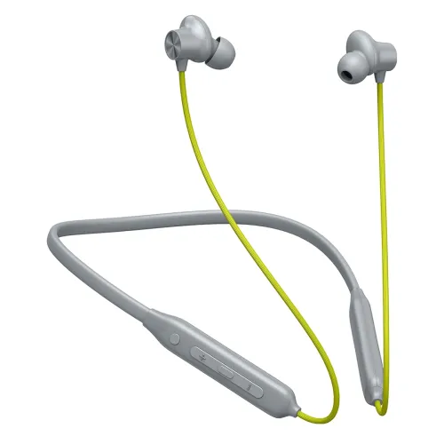 Image of Kratos N4 Grey with Green Bluetooth Neckband with 52H Playtime, Deep Bass, Stereo Sound, HD Calls, Magnetic Earbuds, Typ