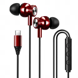 Kratos Tune V4 Red C Type Earphones Wired, Inline Control Type c Headphones with Mic, Sweat Resistant, Comfort Fit Type c Earphone with Volume Control,Metallic c pin Earphones