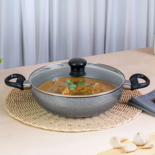 Image of Kreme DELUXE 3mm Nonstick Induction Bottom Kadhai 240mm Kadhai 24 cm diameter with Lid 1.5 L capacity (Aluminium, Non-st