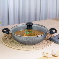 Kreme DELUXE 3mm Nonstick Induction Bottom Kadhai 240mm Kadhai 24 cm diameter with Lid 1.5 L capacity (Aluminium, Non-st