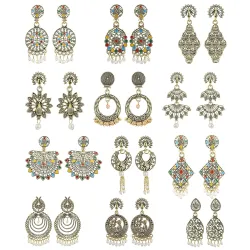 kreyams Earrings for women Chandbali Pearl Jhumka Traditional Combo Set of 12 Pack Fancy Jhumki fashion imitation jewel