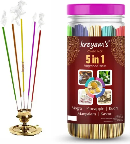 Image of Kreyams Multi Fregrances and premium collection Incense Stick Mogra, Pineapple, Rudra, Mangalam, Kasturi (225 Units, Set