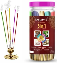 Kreyams Multi Fregrances and premium collection Incense Stick Mogra, Pineapple, Rudra, Mangalam, Kasturi (225 Units, Set