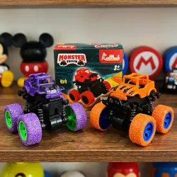 Kriddaank Pack of 2 4x4 Monster Truck for Kids - Friction Powered Stunt Cars with 360° Spin Action - 4WD Push and Go Toy